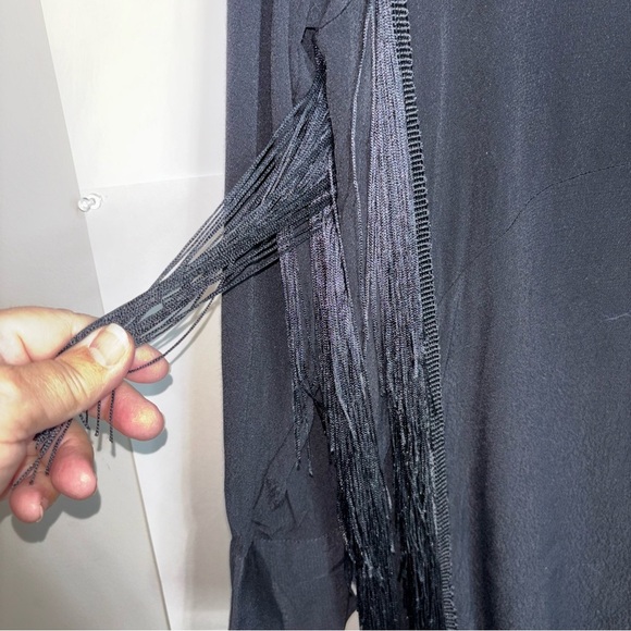 Zara Black Fringed Sleeve Blouse Tunic Dress Large - Picture 10 of 12